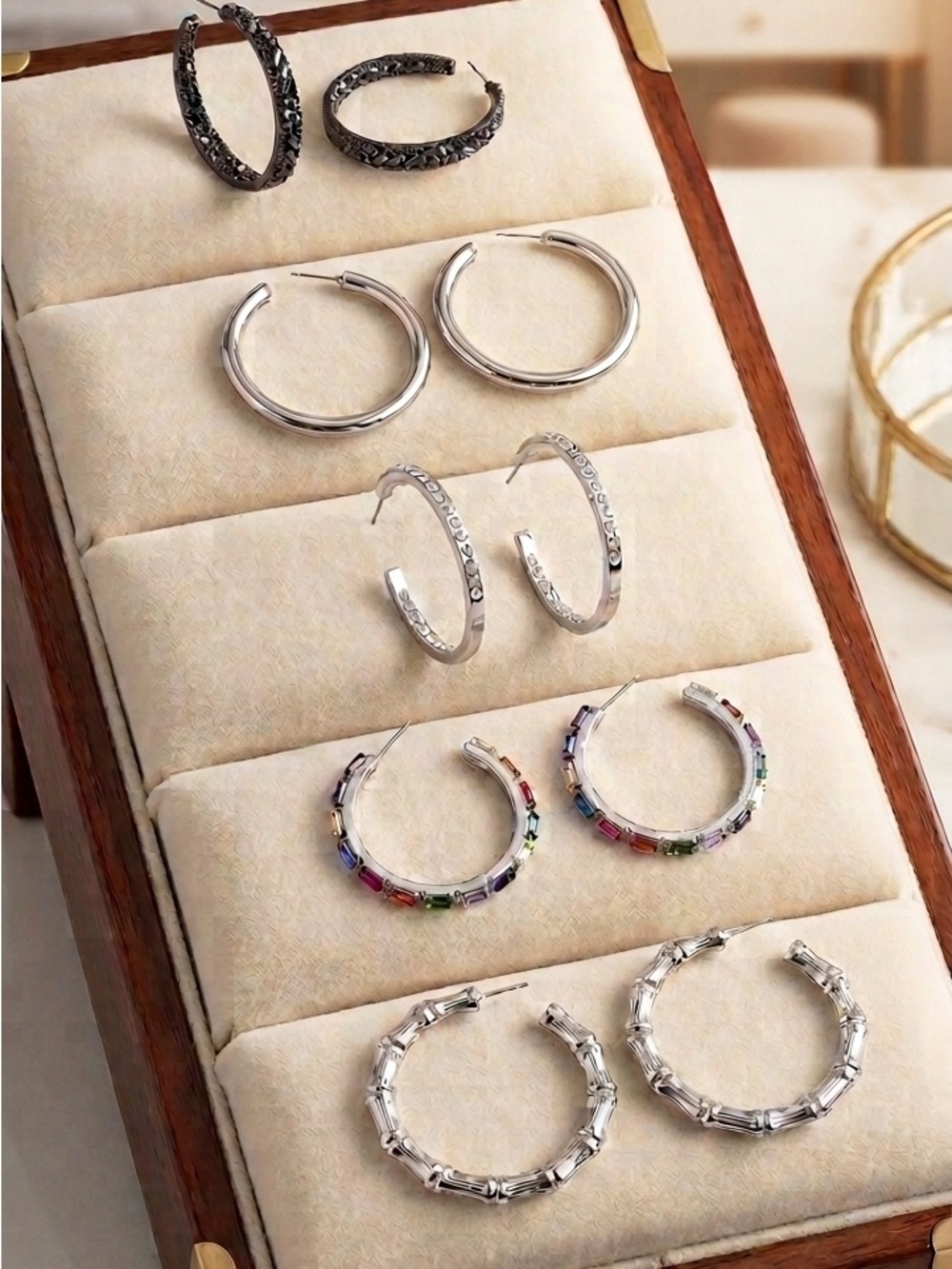 paparazzi Silver Hoop Earring Set with Multicolor Gem Accents